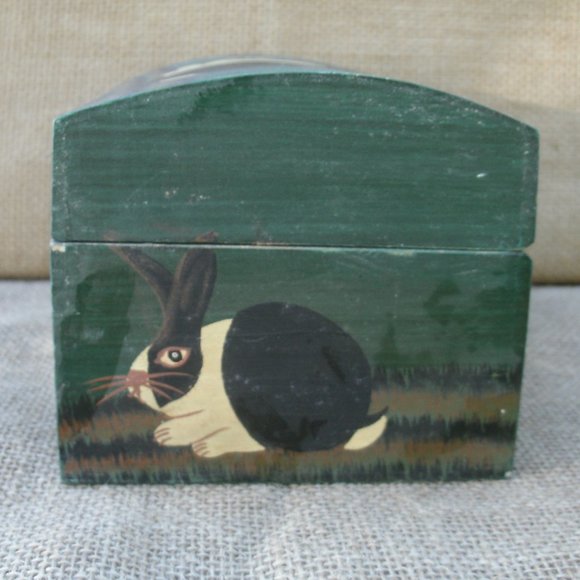 Vintage Warren Kimble Folk Art Wood Rabbit Decorative Box - Picture 3 of 16